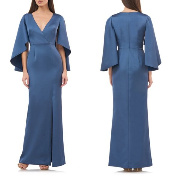 NWT $348 JS COLLECTIONS Maxi Dress Womens Navy 2 XS Cape Sleeve Wedding Empire - Picture 4 of 12